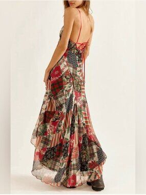 Free People Tis the Season Bohemian Patchwork Floral Slip Maxi Dress‎ Size 4 & 6